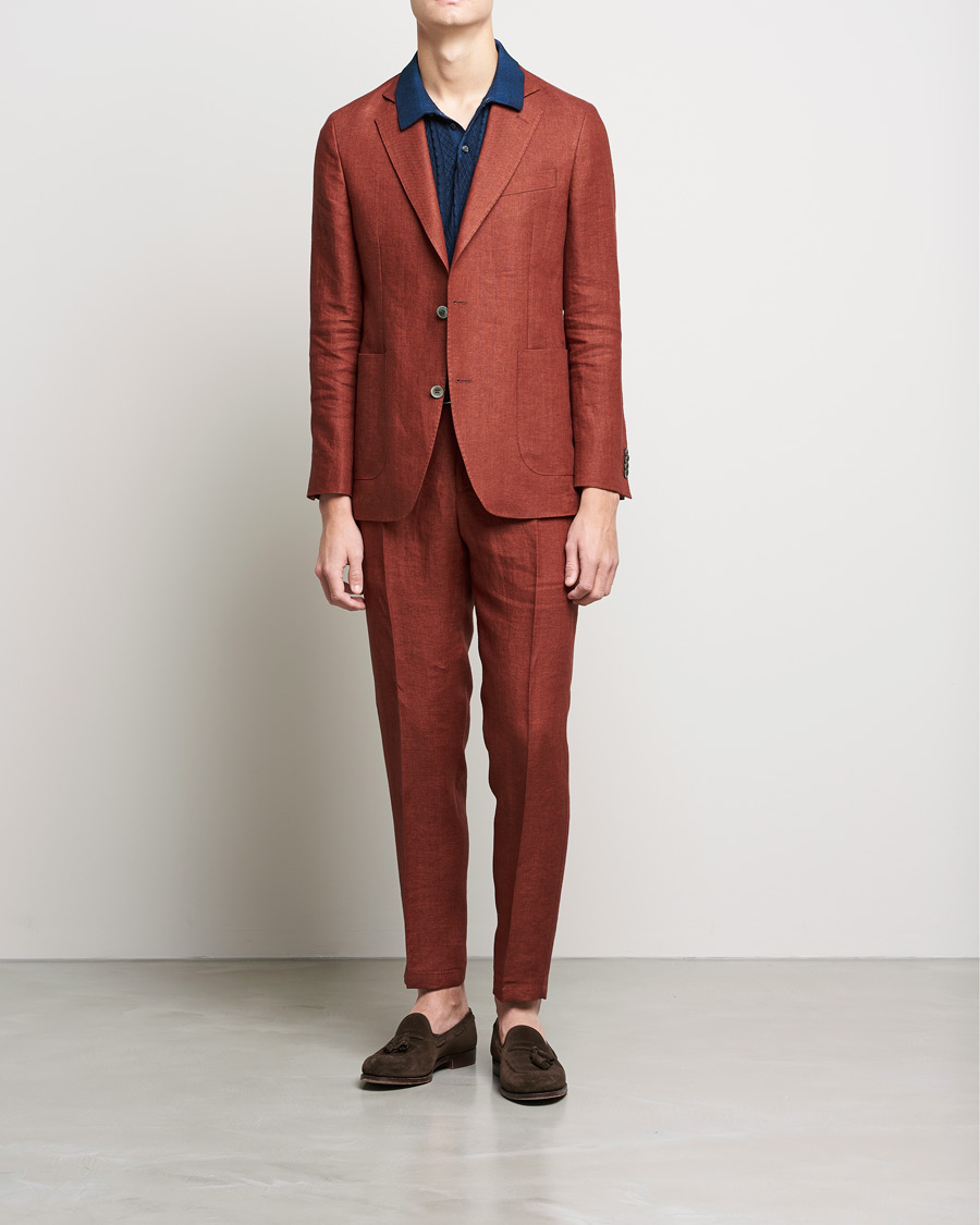 Herr | Byxor | Oscar Jacobson | Delon Linen Trousers Rust