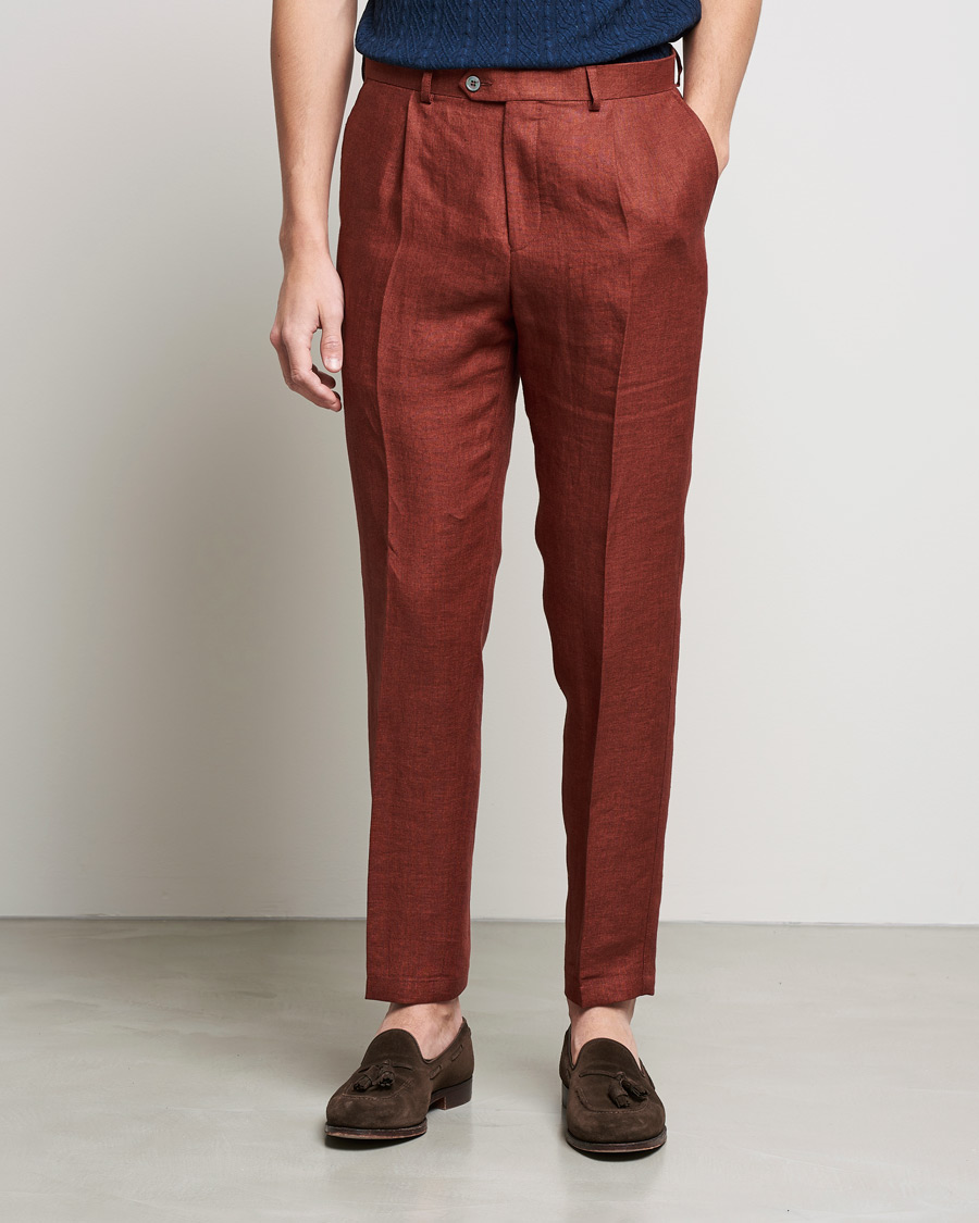 Herr | Byxor | Oscar Jacobson | Delon Linen Trousers Rust