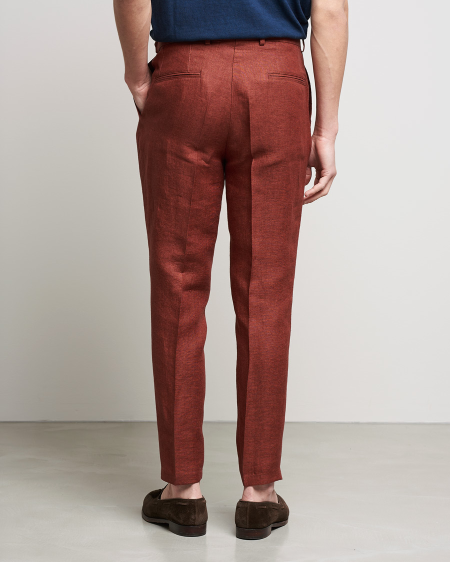 Herr | Byxor | Oscar Jacobson | Delon Linen Trousers Rust