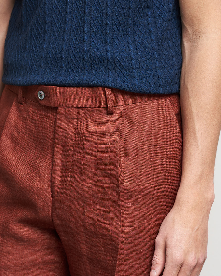 Herr | Byxor | Oscar Jacobson | Delon Linen Trousers Rust