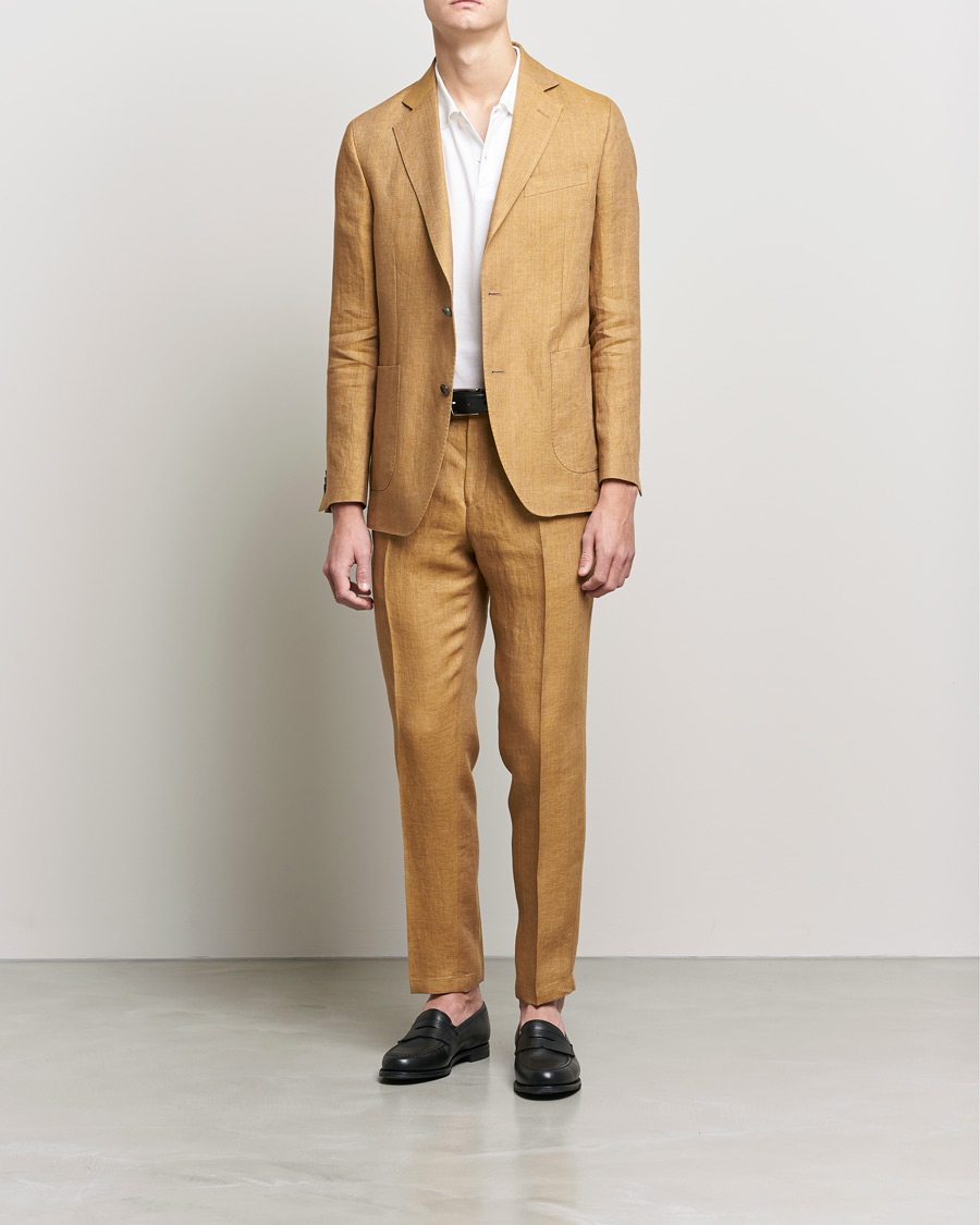 Herr | Byxor | Oscar Jacobson | Delon Linen Trousers Dusky Yellow