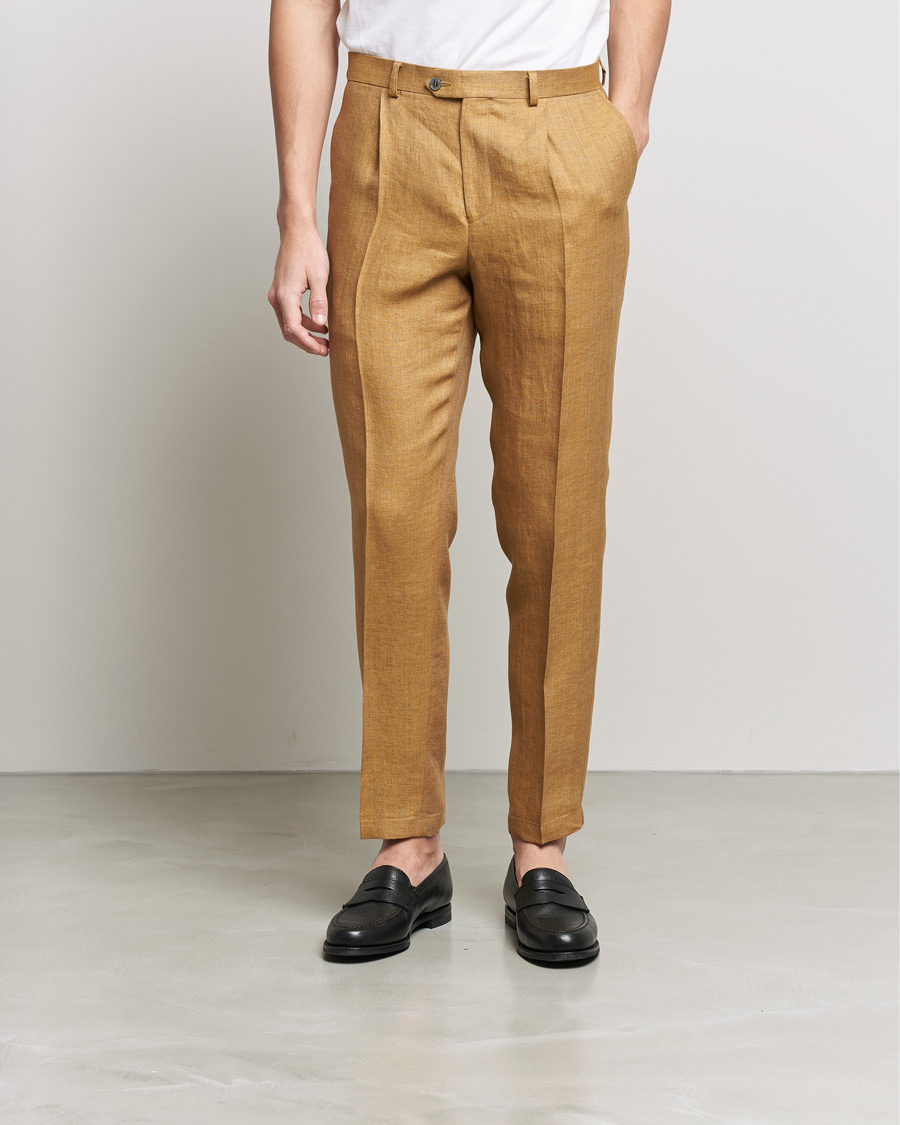 Herr | Byxor | Oscar Jacobson | Delon Linen Trousers Dusky Yellow