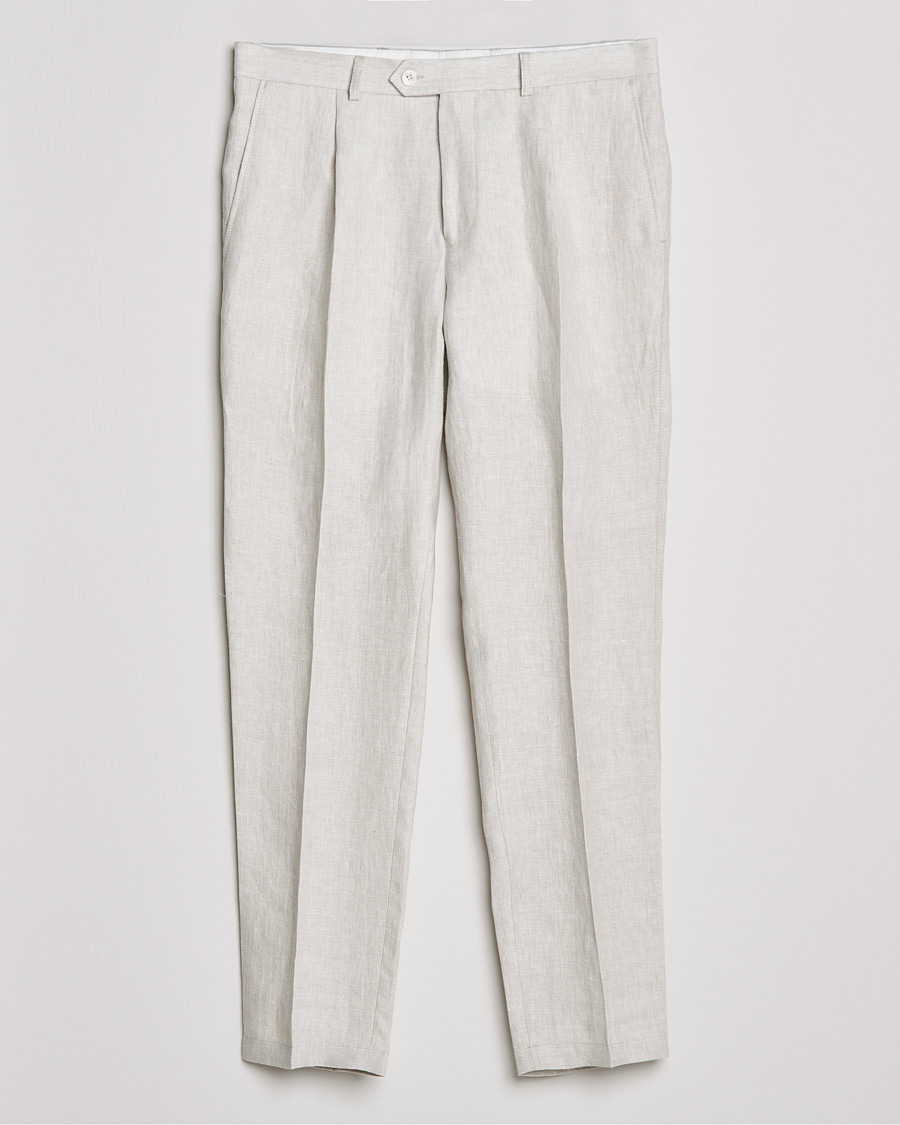 Herr | Byxor | Oscar Jacobson | Delon Linen Trousers Creme