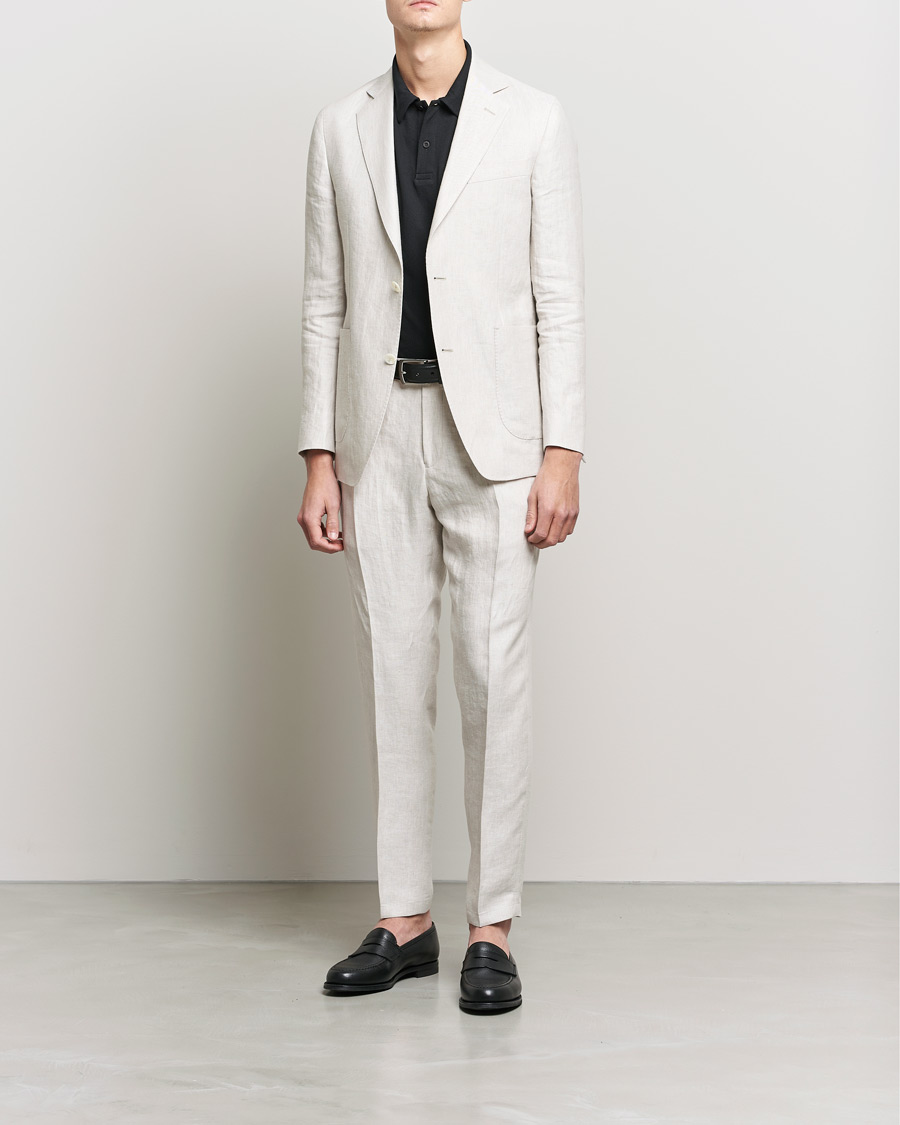 Herr | Byxor | Oscar Jacobson | Delon Linen Trousers Creme