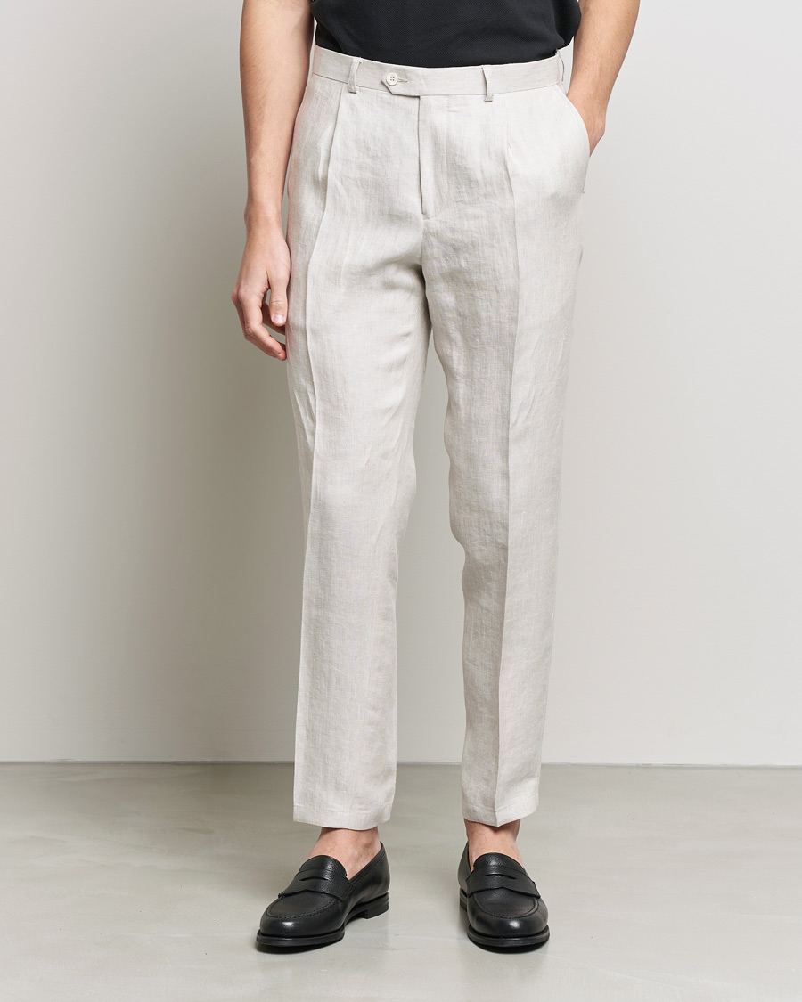 Herr | Byxor | Oscar Jacobson | Delon Linen Trousers Creme