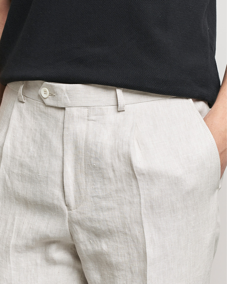 Herr | Byxor | Oscar Jacobson | Delon Linen Trousers Creme