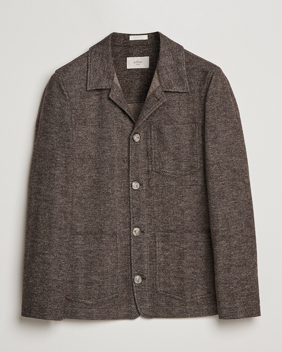 Herr | Jackor | Altea | Herringbone Wool Chore Jacket Brown