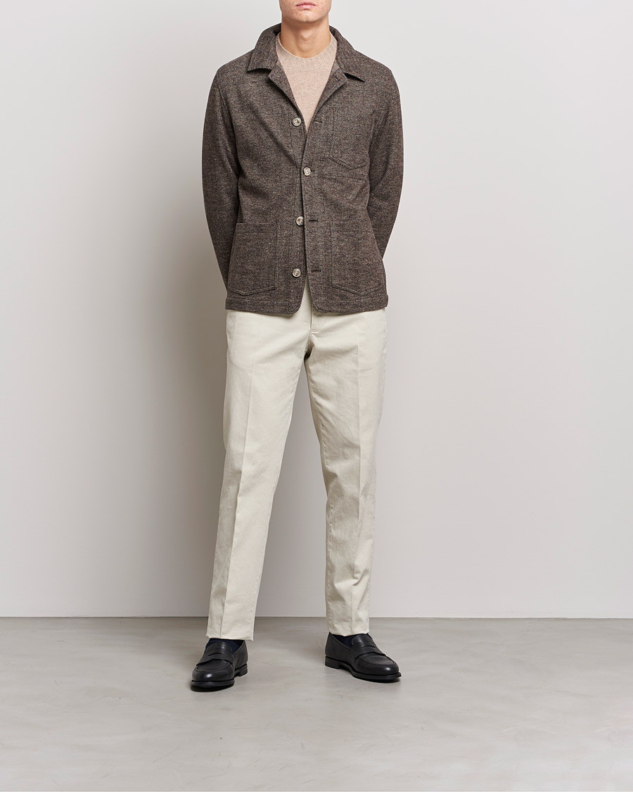 Herr | Jackor | Altea | Herringbone Wool Chore Jacket Brown