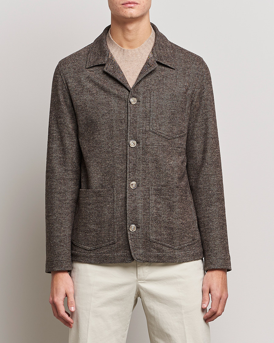 Herr | Jackor | Altea | Herringbone Wool Chore Jacket Brown
