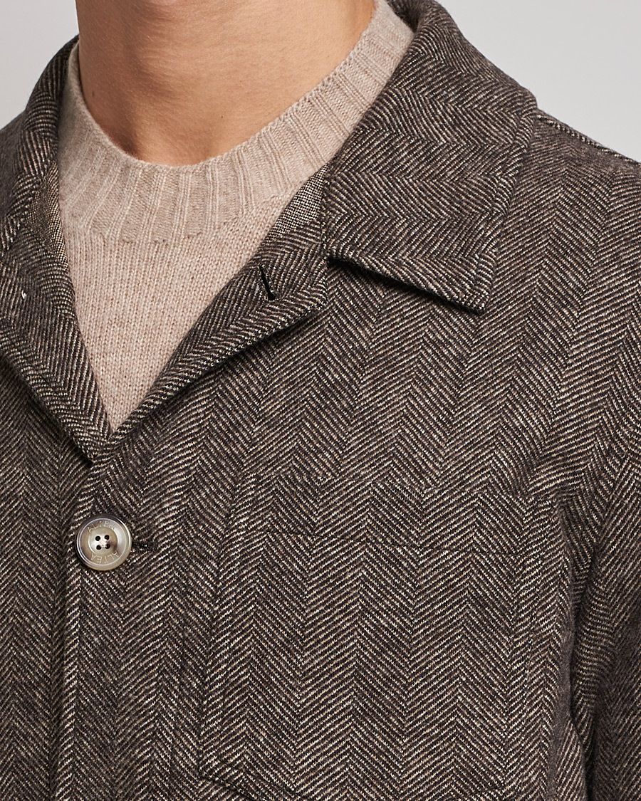 Herr | Jackor | Altea | Herringbone Wool Chore Jacket Brown