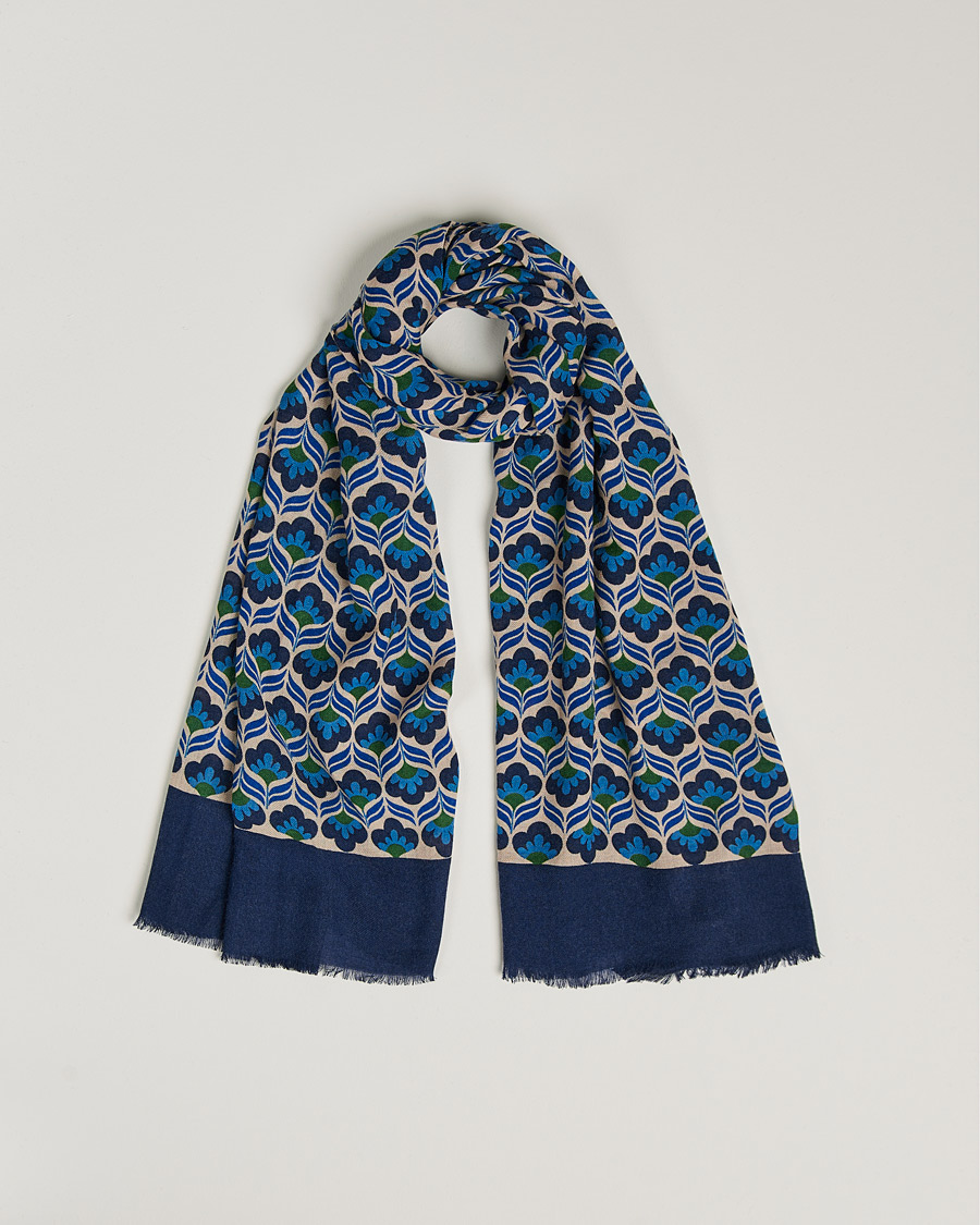 Herr | Altea Flower Print Wool Scarf Beige/Blue | Altea | Flower Print Wool Scarf Beige/Blue