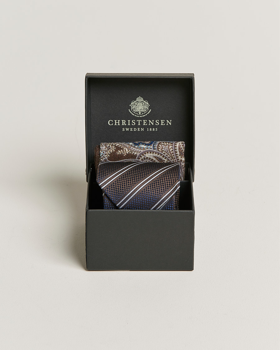 Herr |  | Amanda Christensen | Box Set Silk Striped Tie And Wool Pocket Square Brown