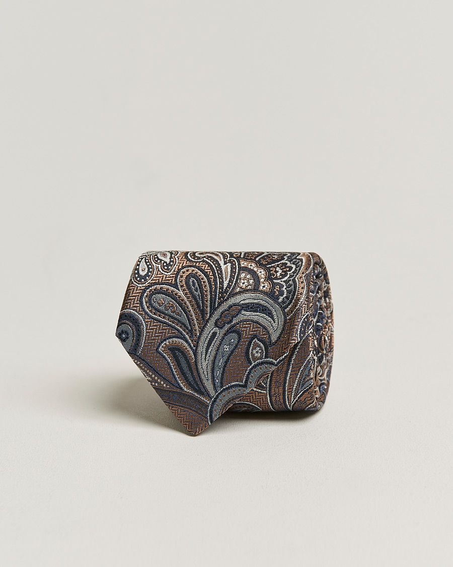 Herr | Amanda Christensen Silk Mulberry 8cm Large Paisley Tie Brown | Amanda Christensen | Silk Mulberry 8cm Large Paisley Tie Brown