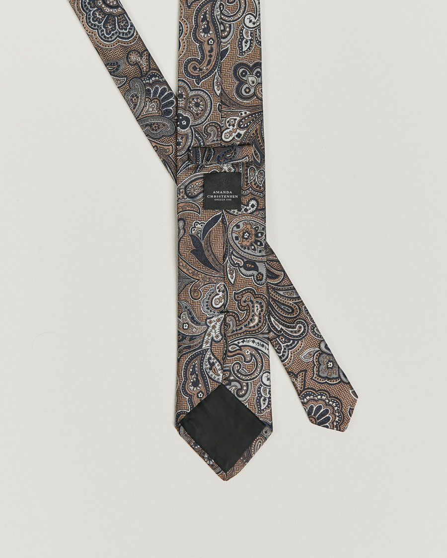 Herr | Amanda Christensen Silk Mulberry 8cm Large Paisley Tie Brown | Amanda Christensen | Silk Mulberry 8cm Large Paisley Tie Brown