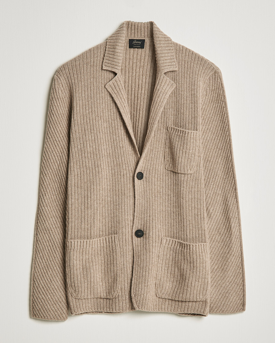 Herr | Kavajer | Brioni | Pure Cashmere Knitted Blazer Beige