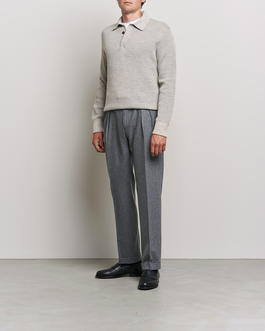 Herr | Stickade pikéer | Brioni | Waffle Wool Knitted Polo Light Grey