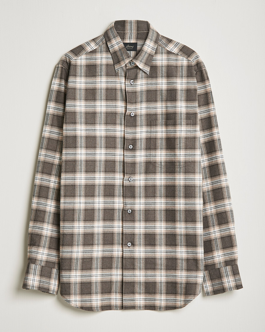 Herr | Skjortor | Brioni | Check Flannel Shirt Beige