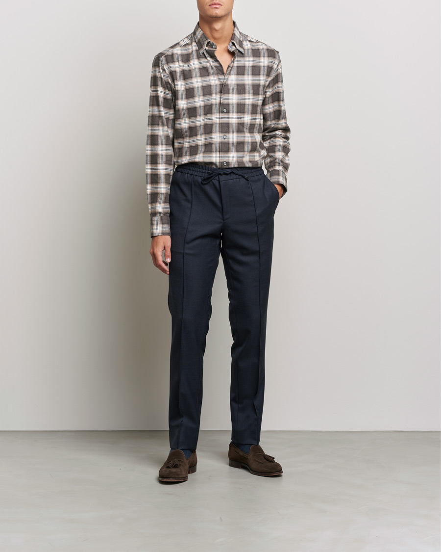 Herr | Casualskjortor | Brioni | Check Flannel Shirt Beige