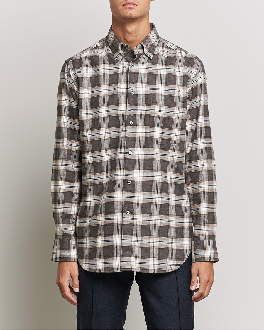 Herr | Skjortor | Brioni | Check Flannel Shirt Beige