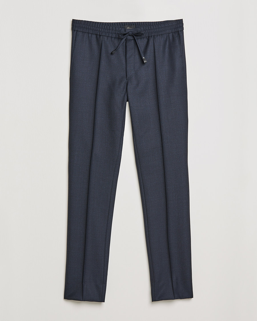 Herr | Byxor | Brioni | Sharkskin Wool Drawstring Trousers Navy