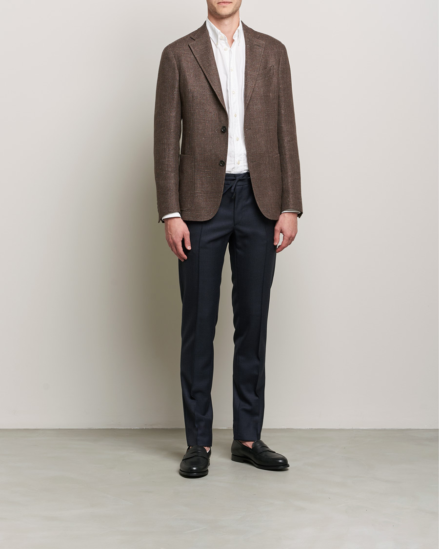 Herr | Byxor | Brioni | Sharkskin Wool Drawstring Trousers Navy
