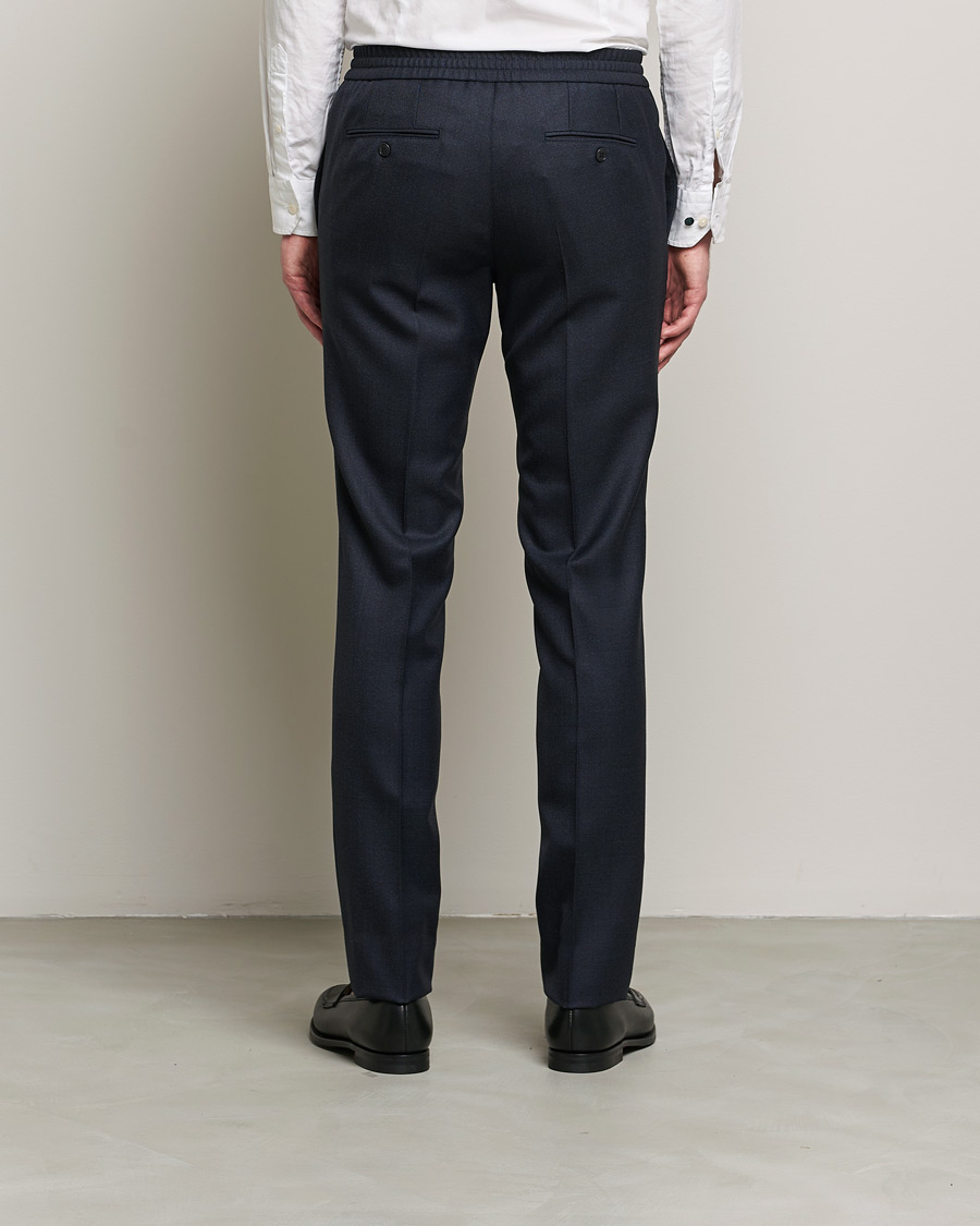 Herr | Byxor | Brioni | Sharkskin Wool Drawstring Trousers Navy