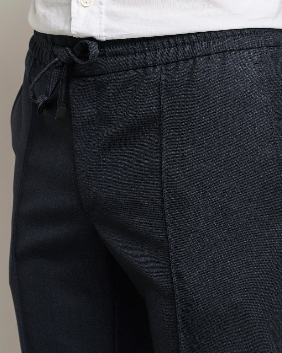 Herr | Byxor | Brioni | Sharkskin Wool Drawstring Trousers Navy