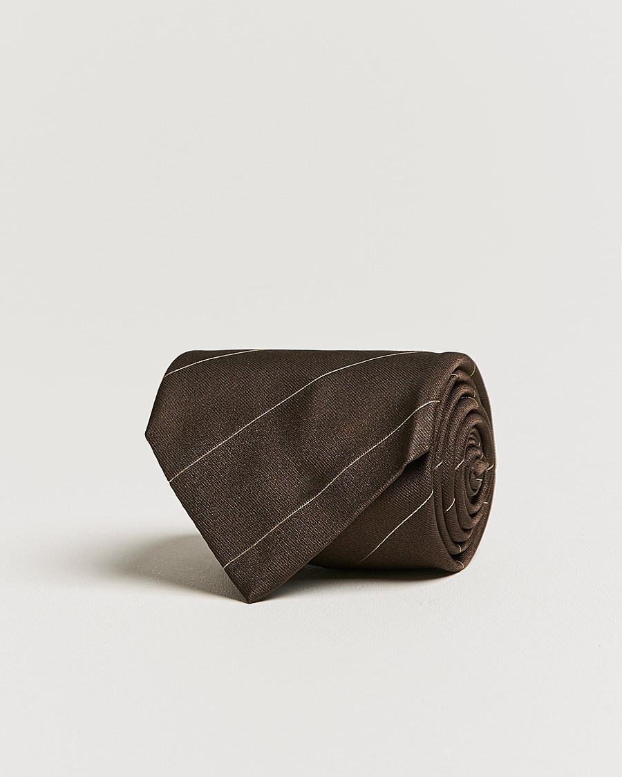 Herr | Brioni Regimental Stripe Silk Tie Dark Brown | Brioni | Regimental Stripe Silk Tie Dark Brown