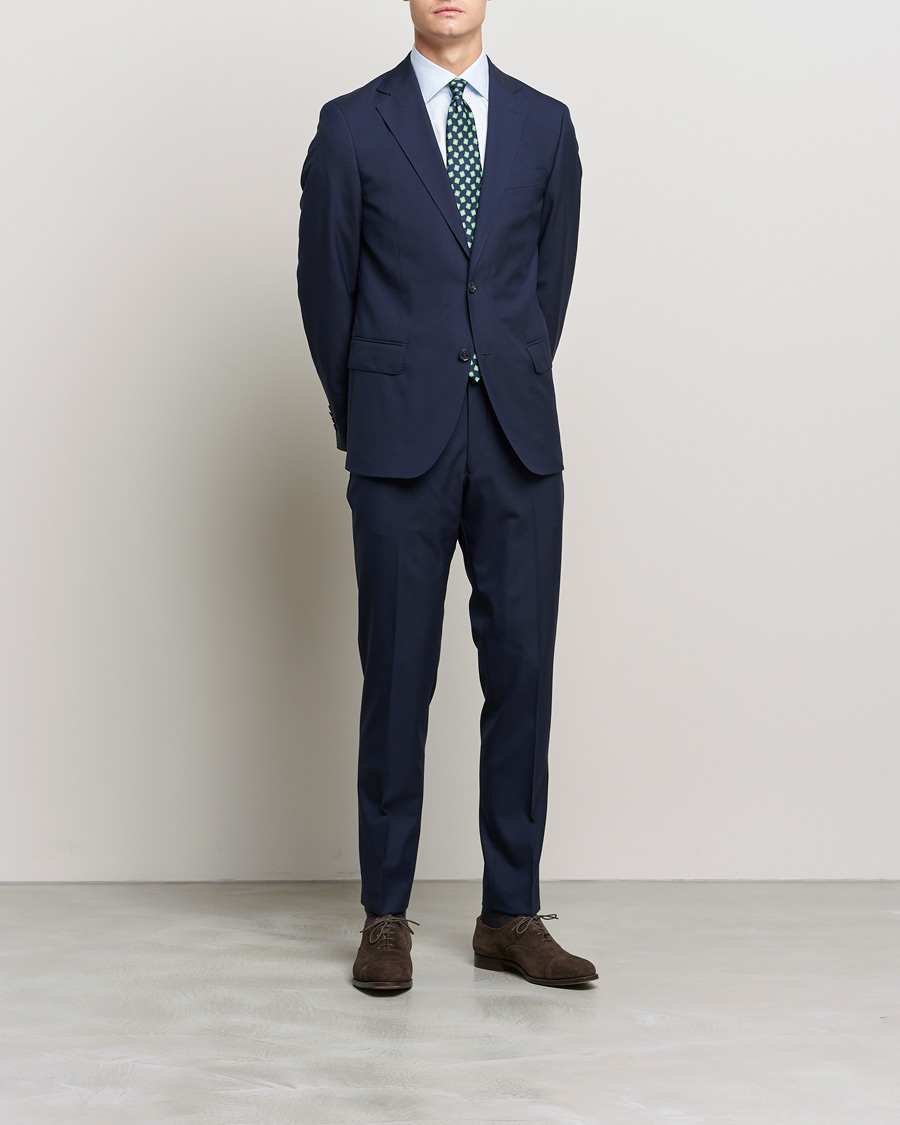 Herr | Byxor | Oscar Jacobson | Denz Super 120's Wool Trousers Navy