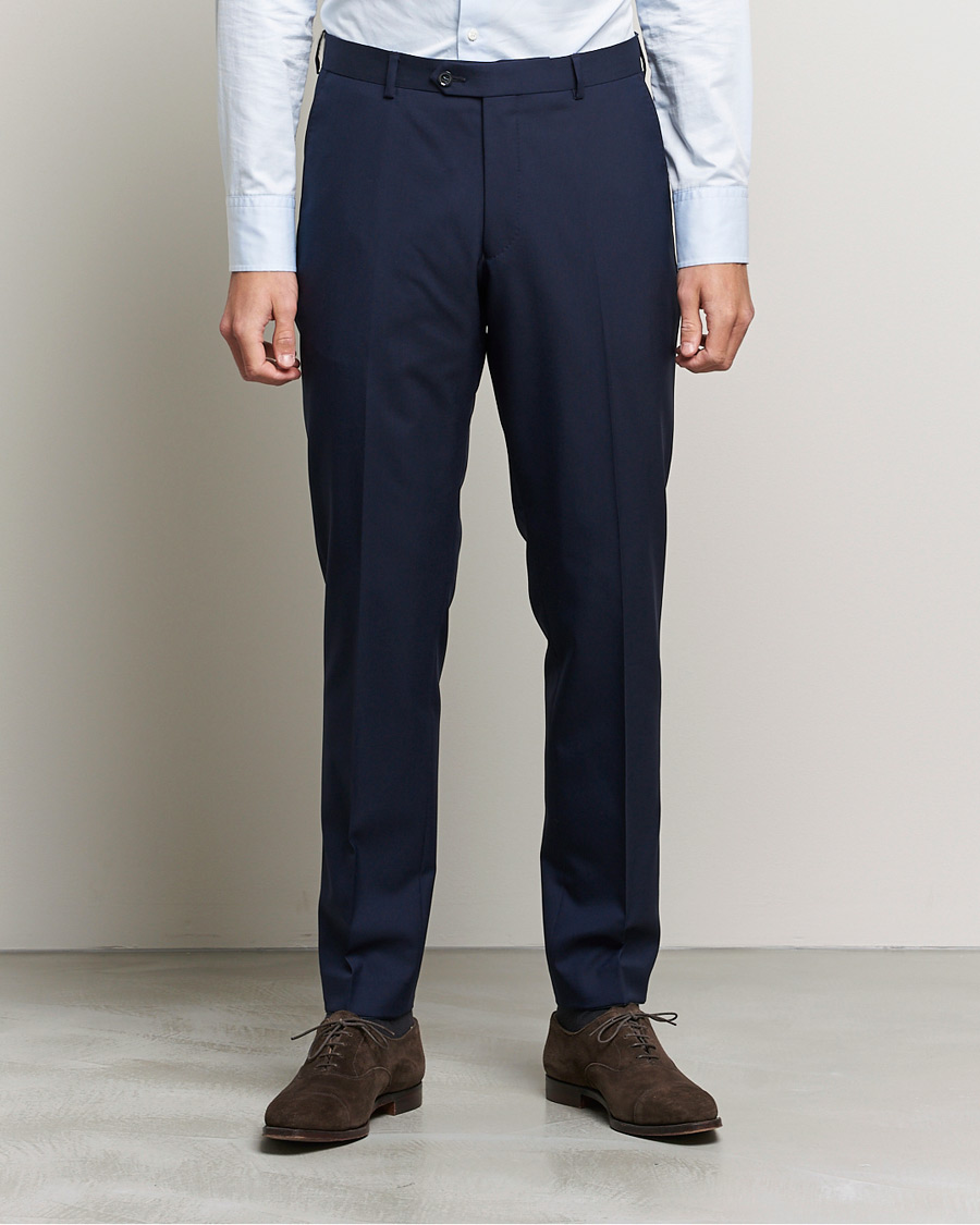 Herr | Byxor | Oscar Jacobson | Denz Super 120's Wool Trousers Navy