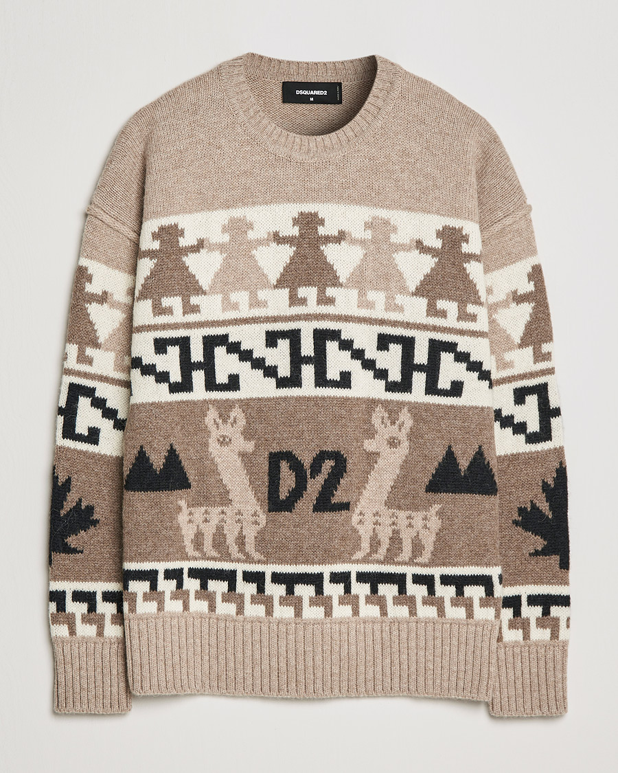 Herr | Tröjor | Dsquared2 | Llamas Heavy knitted Sweater Beige