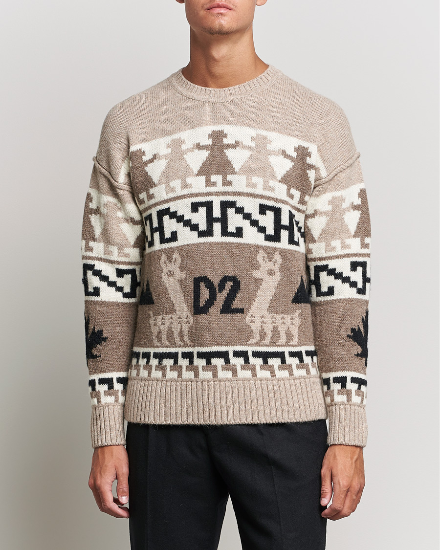 Herr | Tröjor | Dsquared2 | Llamas Heavy knitted Sweater Beige