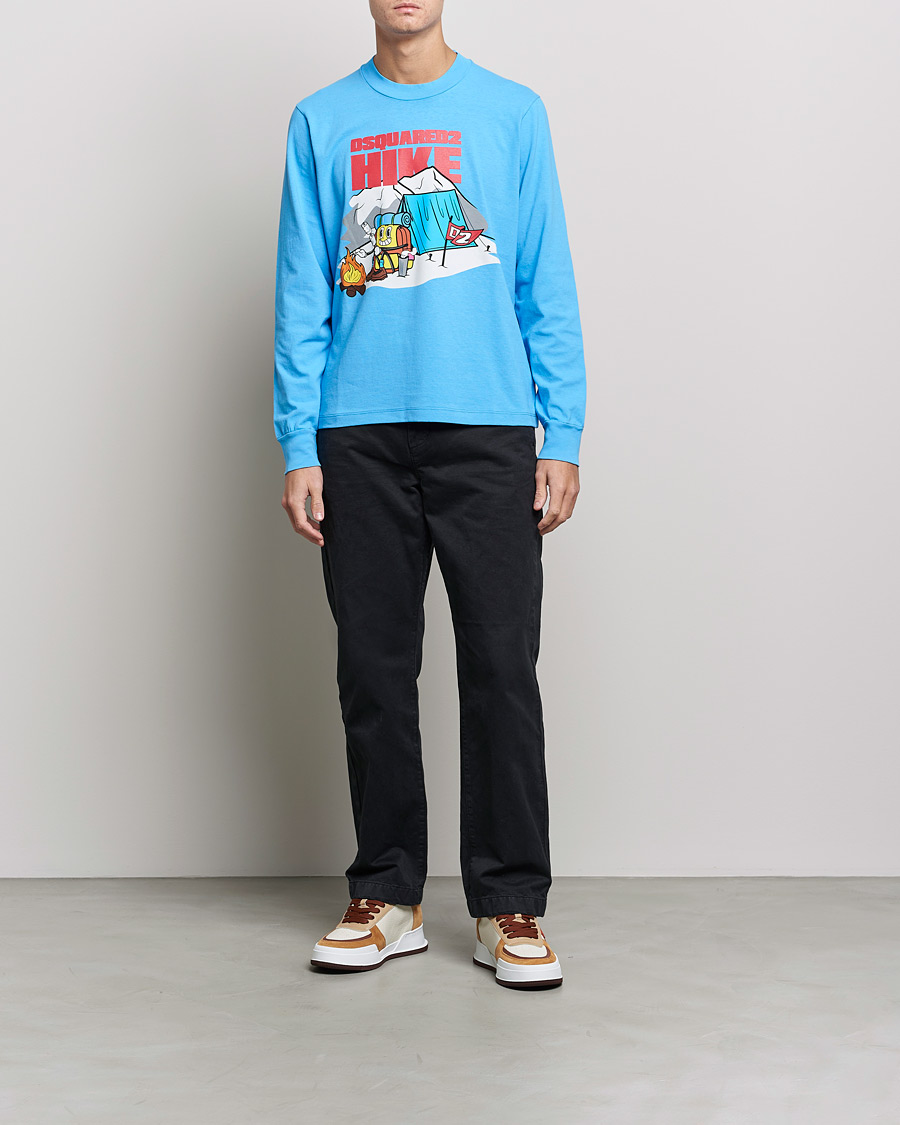 Herr | T-Shirts | Dsquared2 | Base Camp Long Sleeve Tee Light Blue
