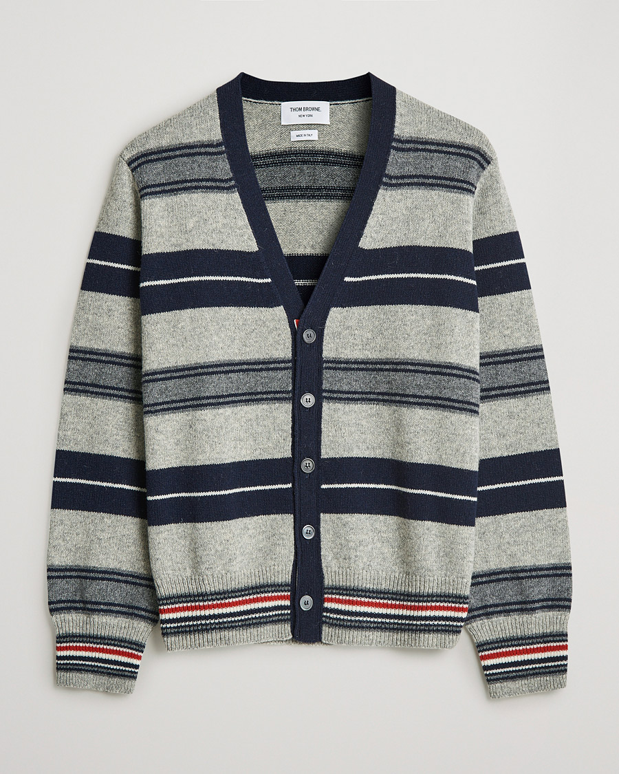 Herr | Tröjor | Thom Browne | Tartan Stripe Wool Cardigan Medium Grey