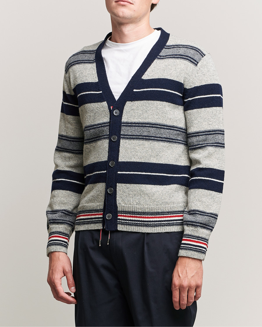 Herr | Tröjor | Thom Browne | Tartan Stripe Wool Cardigan Medium Grey