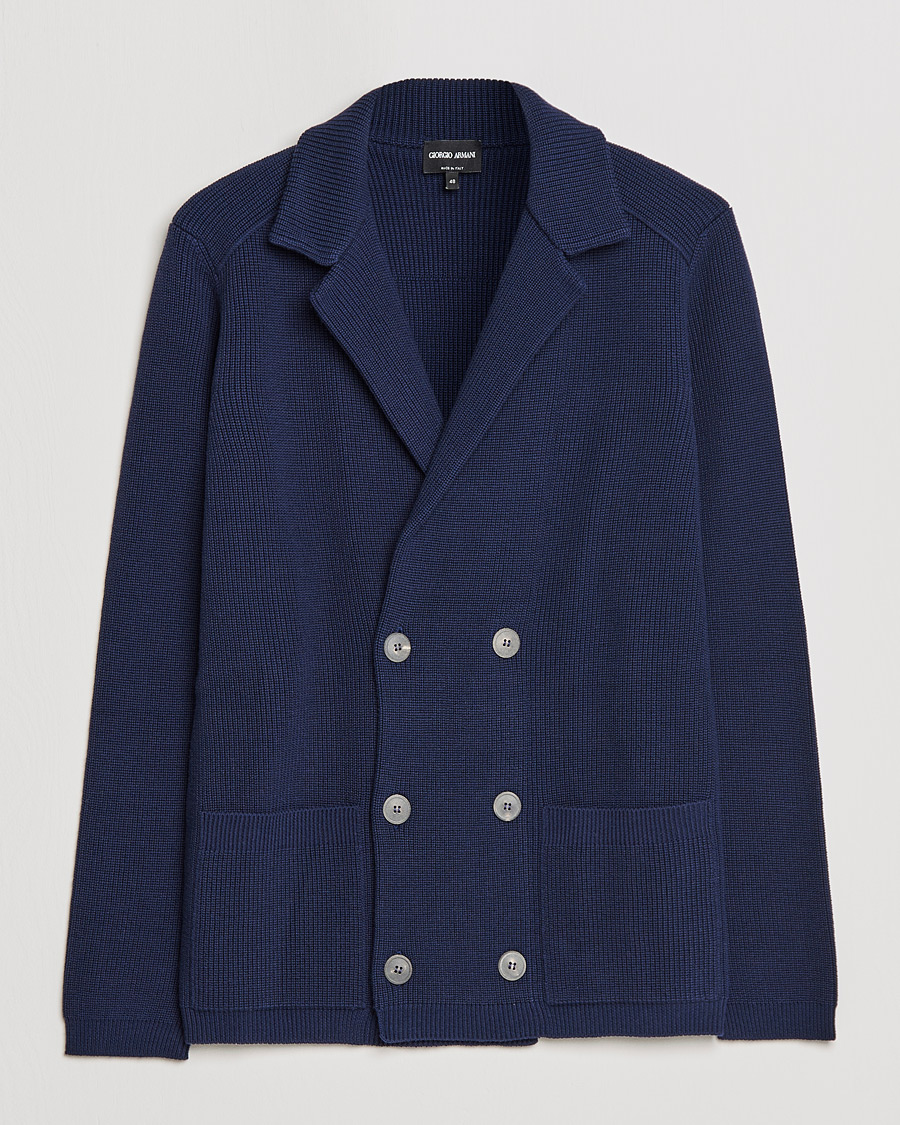 Herr | Kavajer | Giorgio Armani | Double Breasted Knitted Blazer Navy