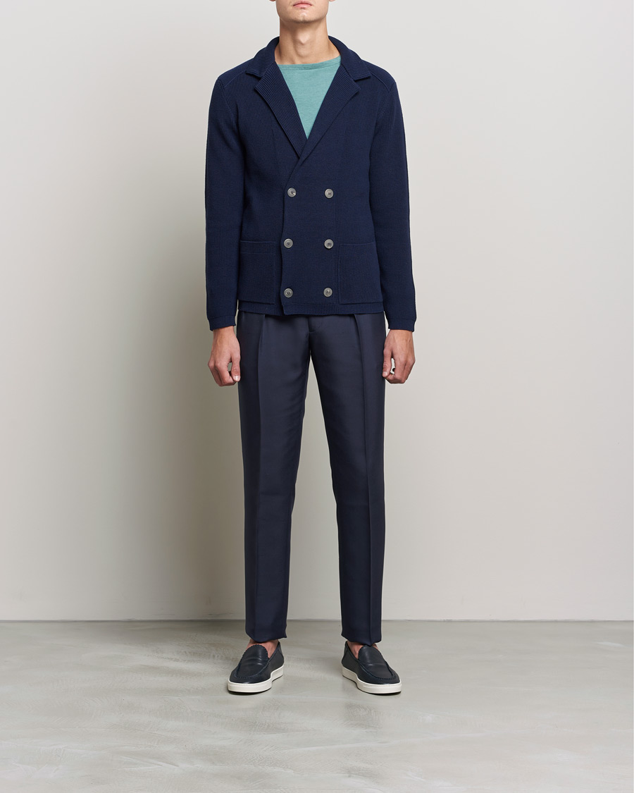 Herr | Kavajer | Giorgio Armani | Double Breasted Knitted Blazer Navy