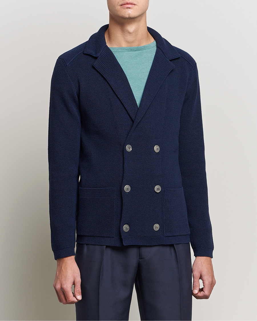 Herr | Kavajer | Giorgio Armani | Double Breasted Knitted Blazer Navy