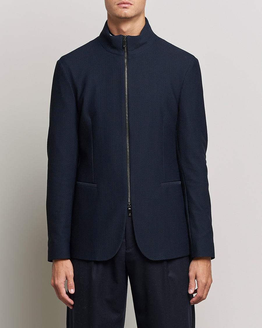Herr | Kavajer | Giorgio Armani | Technical Mesh Zip Blazer Navy