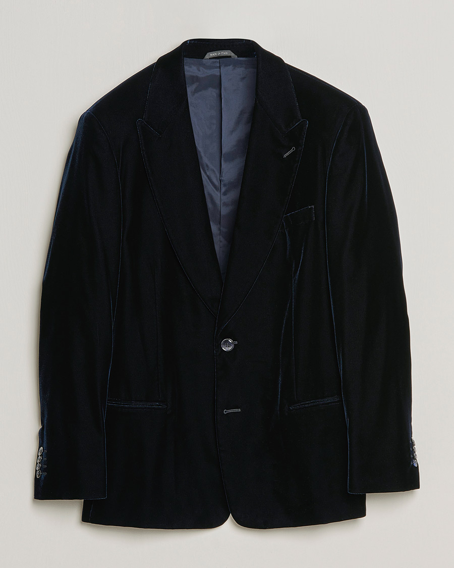 Herr | Kavajer | Giorgio Armani | Peak Lapel Velvet Blazer Navy