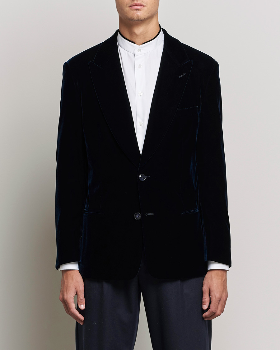 Herr | Kavajer | Giorgio Armani | Peak Lapel Velvet Blazer Navy
