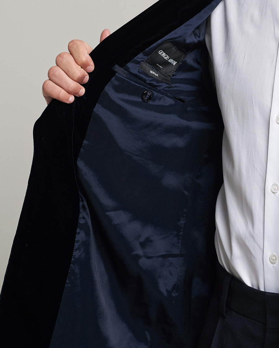 Herr | Kavajer | Giorgio Armani | Peak Lapel Velvet Blazer Navy