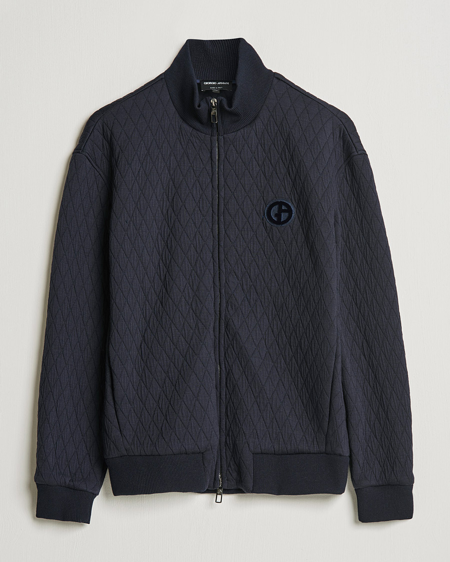 Herr | Tröjor | Giorgio Armani | Diamond Quilted Zip Sweater Navy