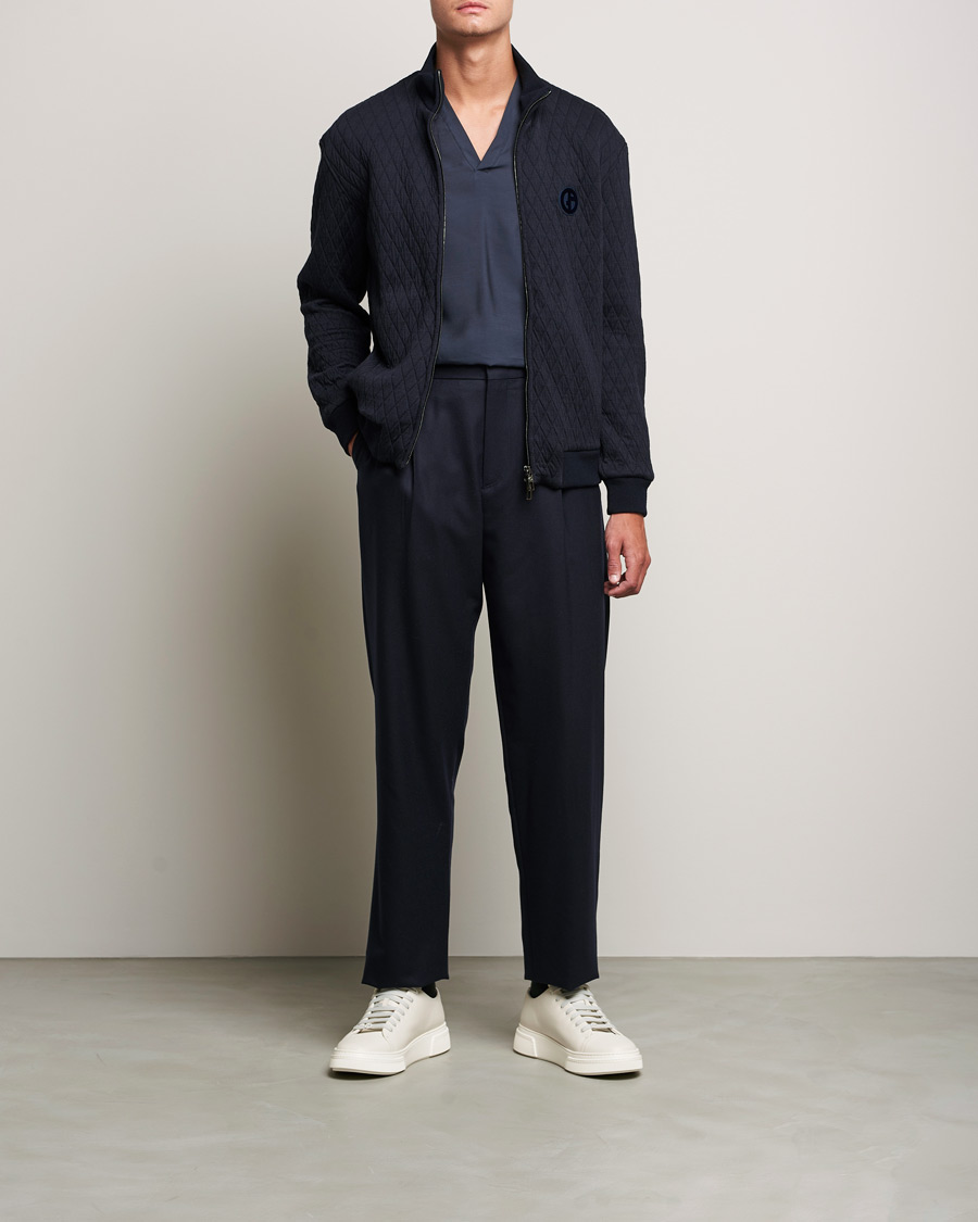Herr | Tröjor | Giorgio Armani | Diamond Quilted Zip Sweater Navy