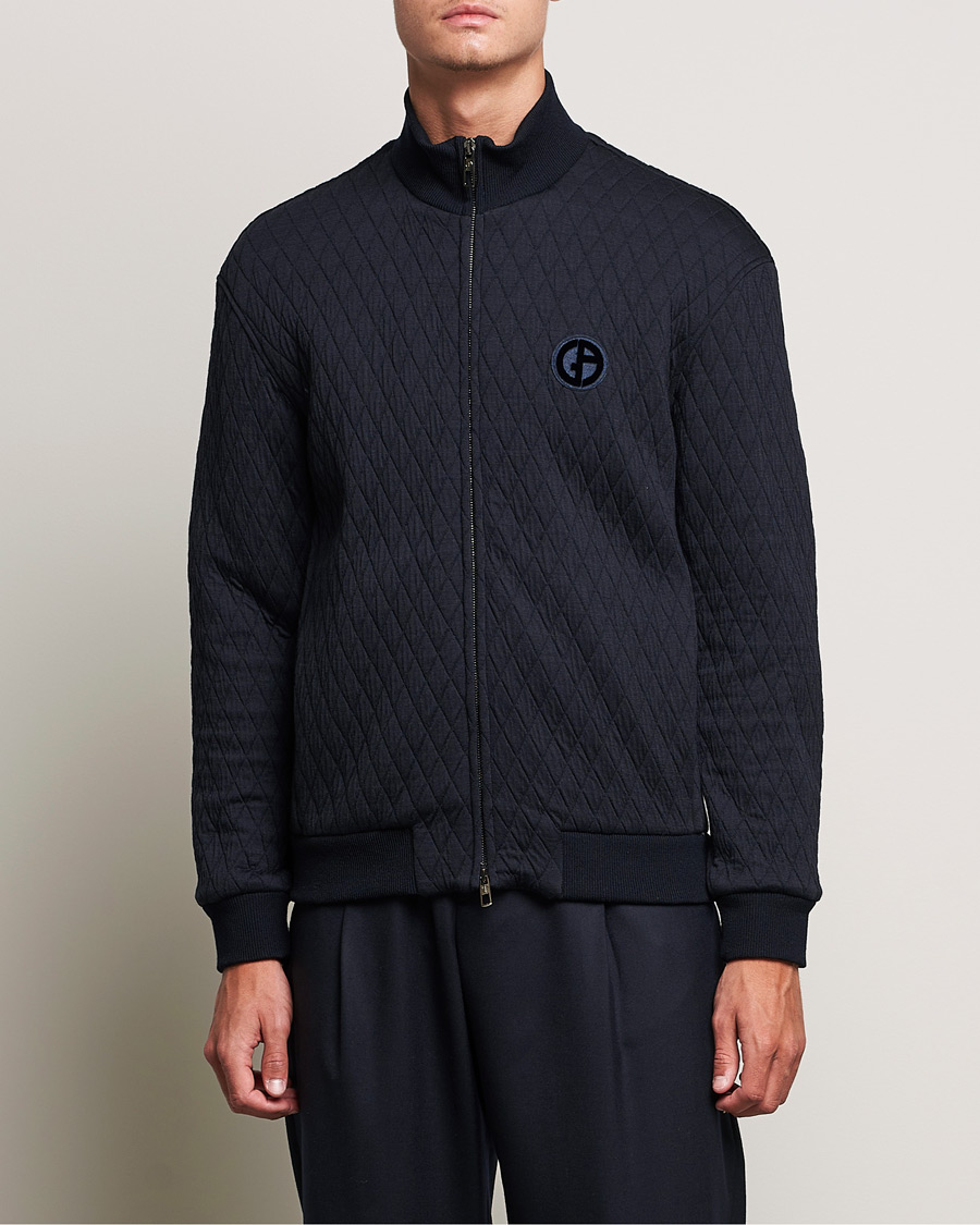 Herr | Tröjor | Giorgio Armani | Diamond Quilted Zip Sweater Navy