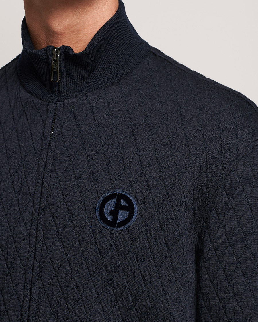 Herr | Tröjor | Giorgio Armani | Diamond Quilted Zip Sweater Navy