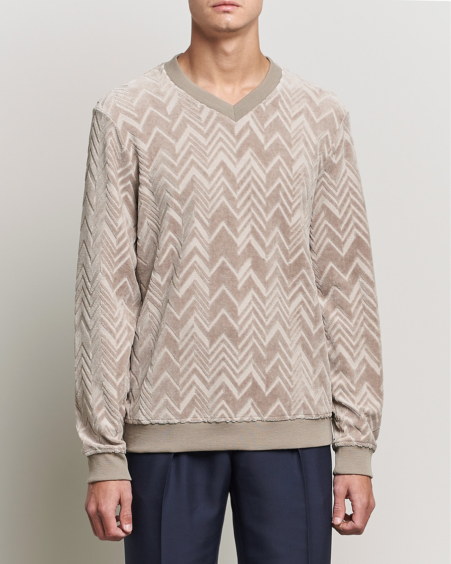 Herr | Tröjor | Giorgio Armani | Velvet Jersey Chevron Sweater Beige