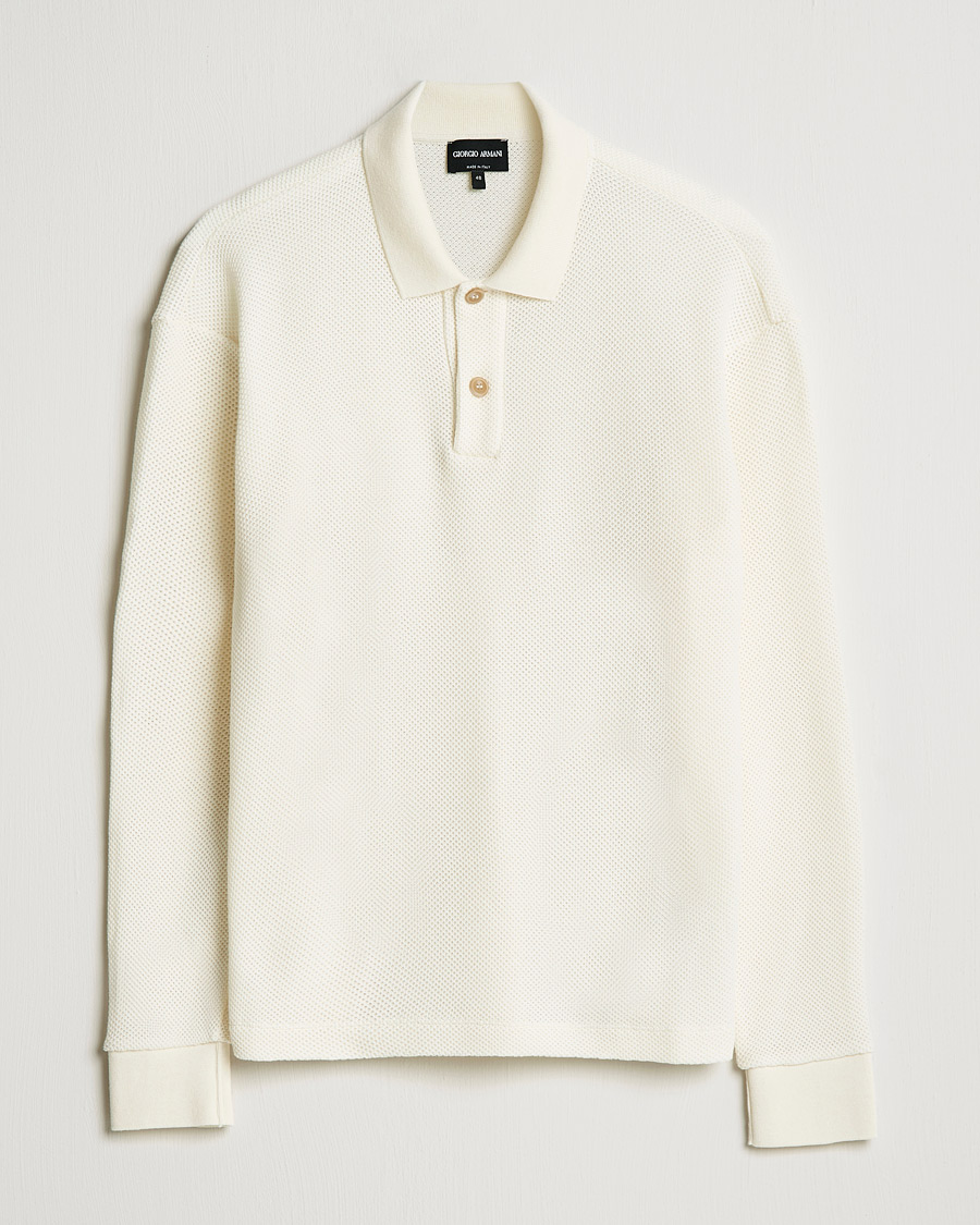 Herr | Tröjor | Giorgio Armani | Wool Piquet Long Sleeve Polo Off White