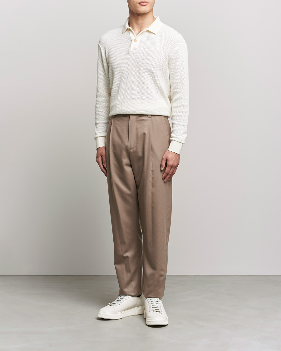 Herr | Tröjor | Giorgio Armani | Wool Piquet Long Sleeve Polo Off White