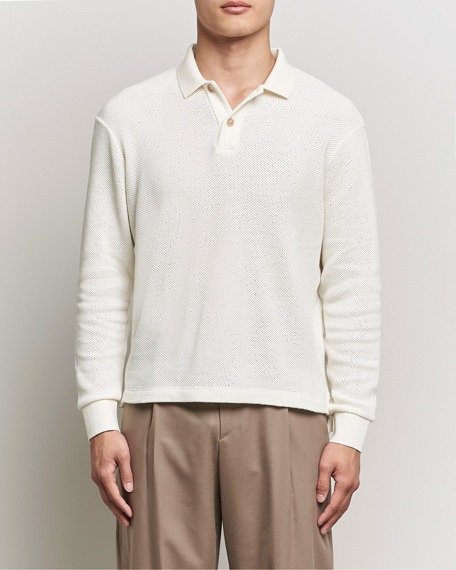 Herr | Tröjor | Giorgio Armani | Wool Piquet Long Sleeve Polo Off White